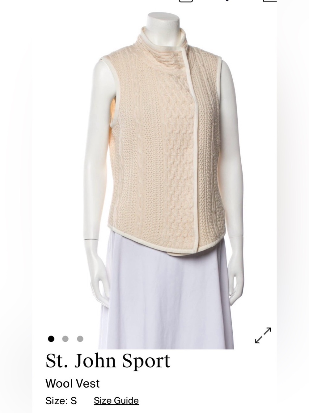 St John Cream Cable-Knit Sleeveless Sweater Vest
